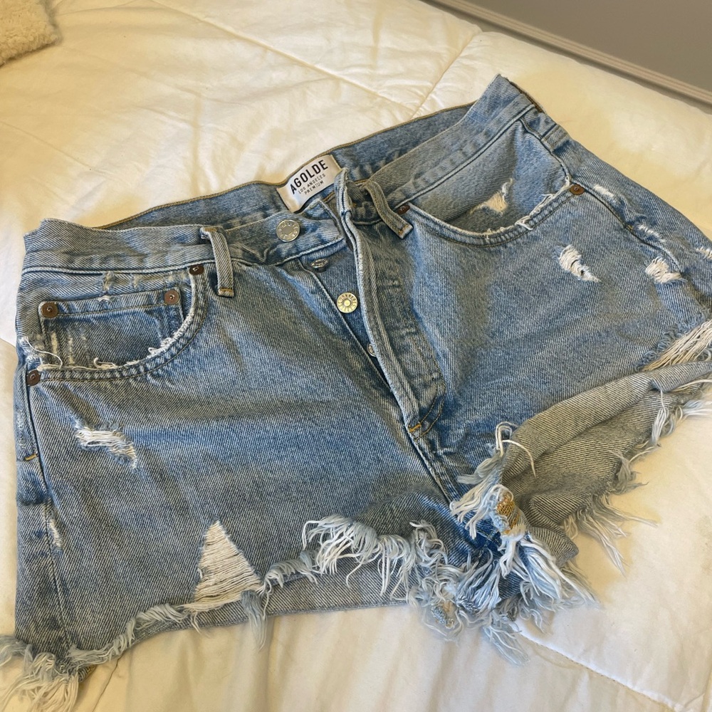 Agolde Women's Frayed Hem Jean Shorts - Light Blue